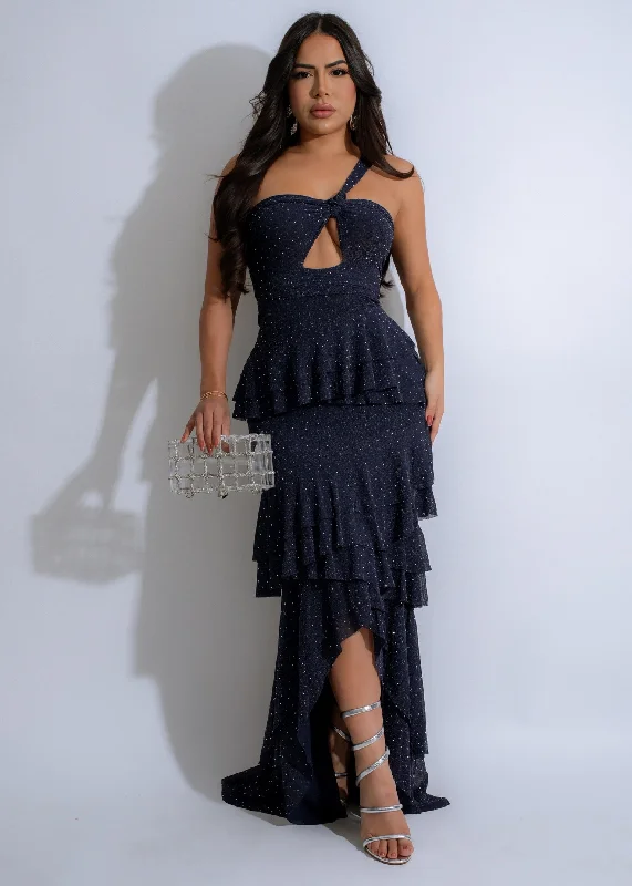 Galaxy Allure Rhinestone Mesh Maxi Dress Blue Chic Summer Maxi Dress