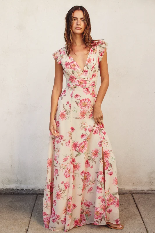 Ginny Floral Chiffon Maxi Dress Elegant Boho Maxi Dress