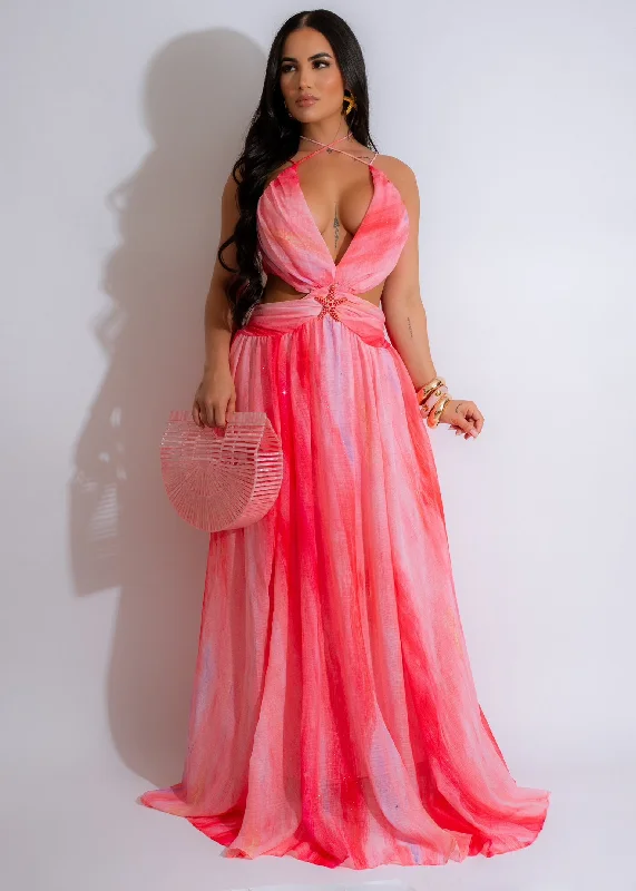 Good Days Glitter Maxi Dress Pink Fashionable High-Low Maxi Dress