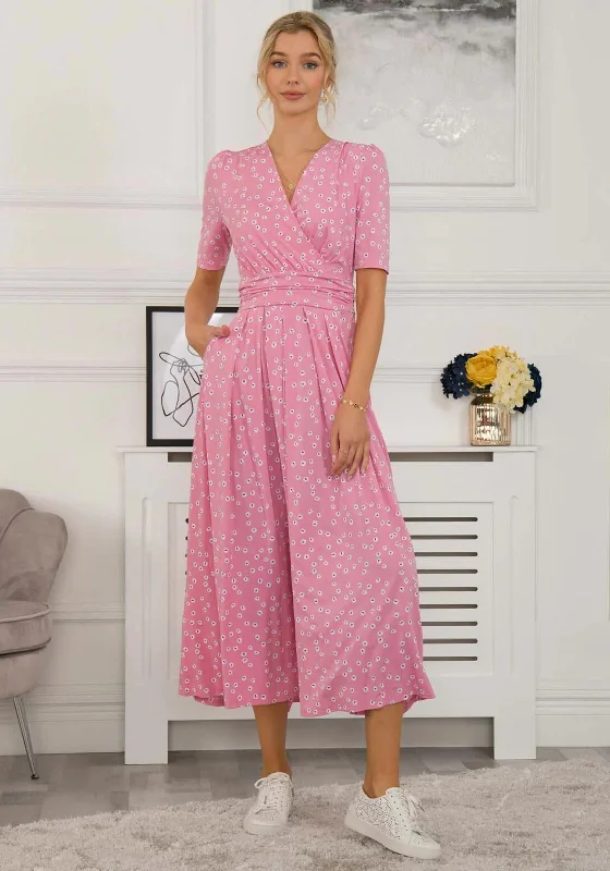 Jolie Moi Lyanna Spotty Maxi Dress, Dusty Pink Comfortable Fitted Maxi Dress