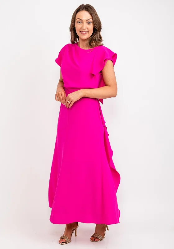 Kameya Ruffle Side Maxi Dress, Fuchsia Comfortable Pleated Maxi Dress