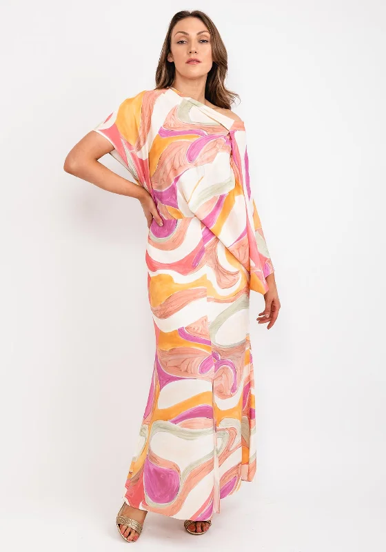 Kameya Draped Abstract Print Maxi Dress, Multi Stylish Boho Chic Maxi Dress