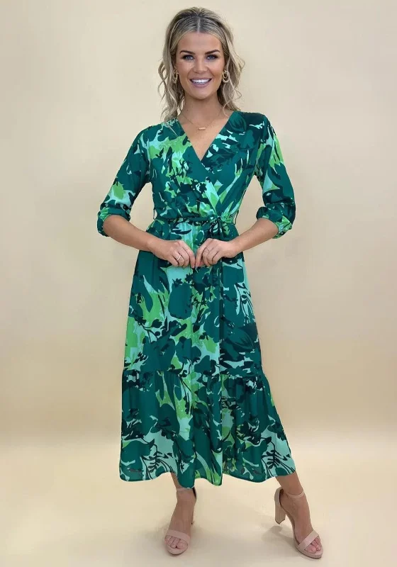 Kate & Pippa Boho Print Maxi Dress, Green Stylish Off-Shoulder Maxi Dress