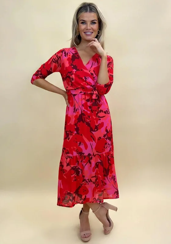 Kate & Pippa Boho Print Maxi Dress, Red Cozy Spaghetti Strap Maxi Dress