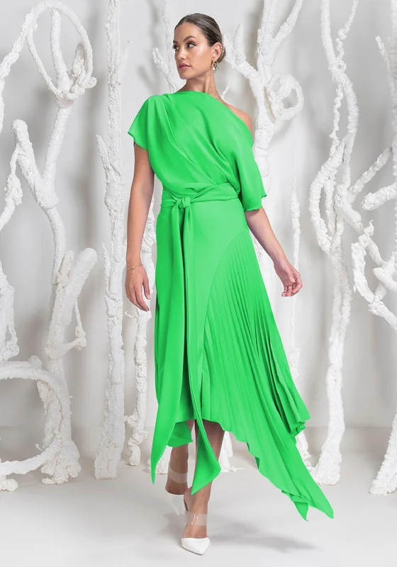 Kevan Jon Mila Pleat Drape Maxi Dress, Flo Green Cozy Maxi Dress with Slit