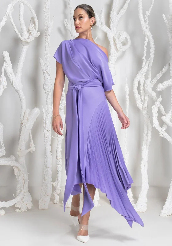 Kevan Jon Mila Pleat Drape Maxi Dress, Lilac Stylish A-Line Maxi Dress