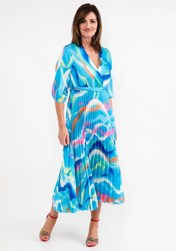 Seventy1 One Size Print Pleated Maxi Dress, Blue Multi Elegant Maxi Dress with Slit