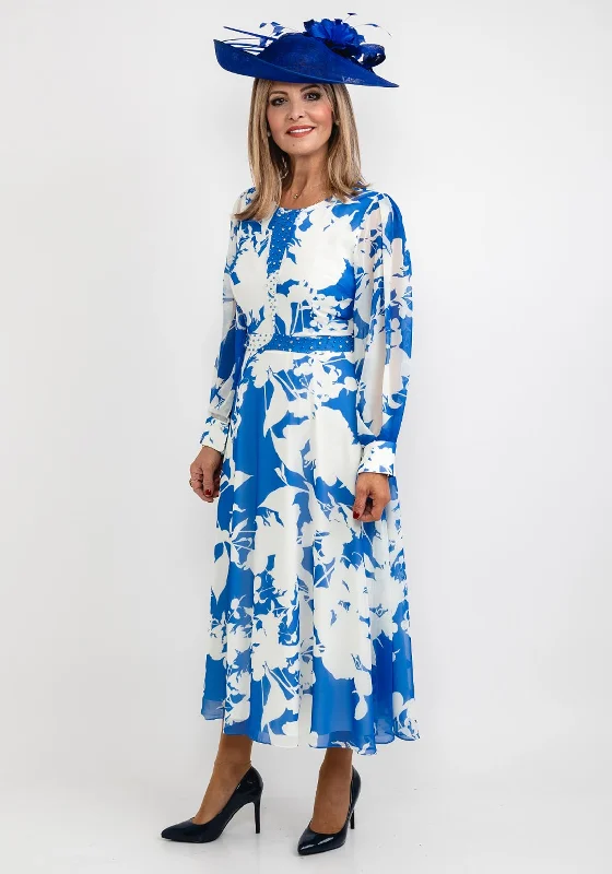 Lizabella Floral Chiffon Maxi Dress, Blue & White Elegant Velvet Maxi Dress