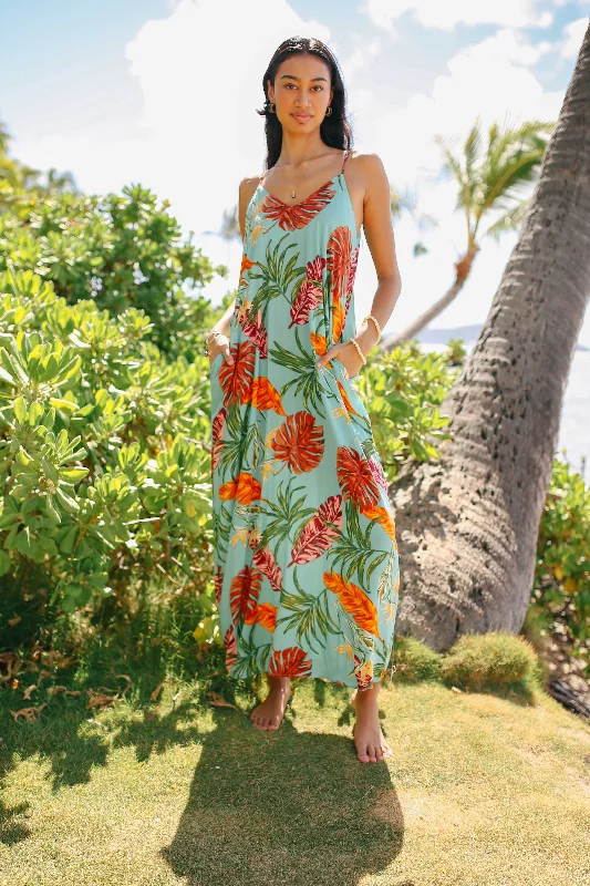 Monstera Pocket Maxi Dress Fashionable Off-Shoulder Maxi Dress