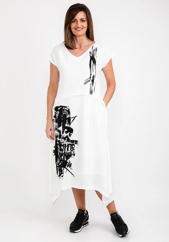 Naya Placement Print Maxi Dress, White & Black Fashionable Sheer Maxi Dress