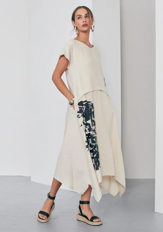 Naya Placement Print Maxi Dress, Linen & Black Chic Off-Shoulder Maxi Dress