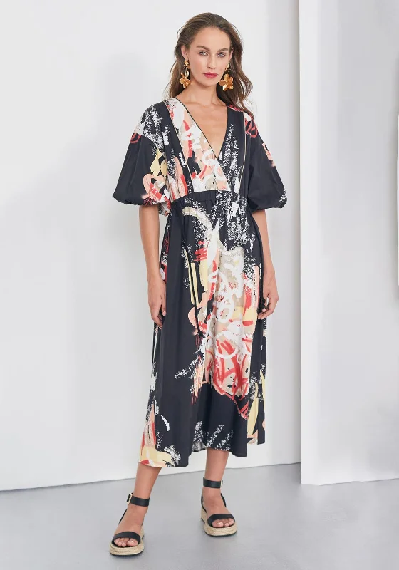 Naya Printed V Neck Maxi Dress, Multi Trendy Printed Maxi Dress