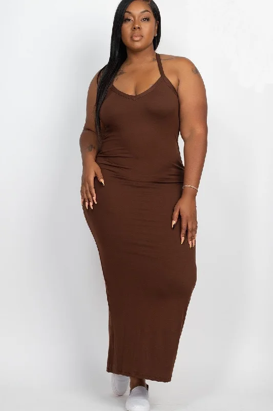 Plus Size Brown Bodycon Maxi Dress Chic Sleeveless Maxi Dress