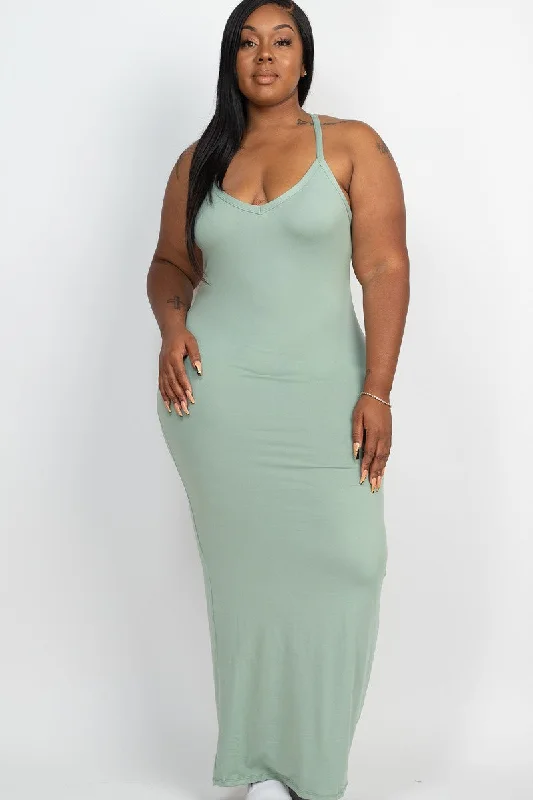 Plus Size Sage Green Bodycon Maxi Dress Fashionable Button-Down Maxi Dress