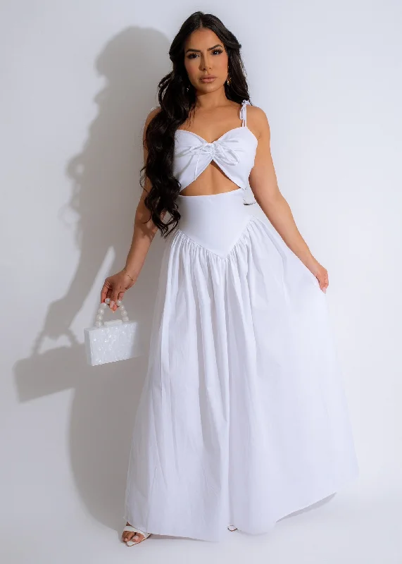 Pure Bliss Ruched Maxi Dress White Stylish V-Neck Maxi Dress