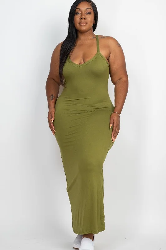 Plus Size Olive Green Bodycon Maxi Dress Trendy Ruffled Maxi Dress