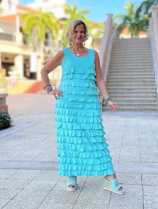 SEAFOAM CHA CHA MAXI DRESS Stylish Maxi Dress with Frills