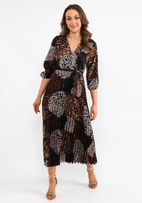 Seventy1 One Size Leopard Print Pleat Maxi Dress, Brown Chic Summer Floral Maxi Dress