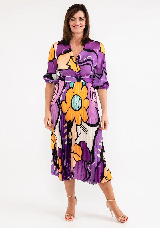 Seventy1 One Size Print Pleat Maxi Dress, Violet Multi Elegant Maxi Dress with Lace