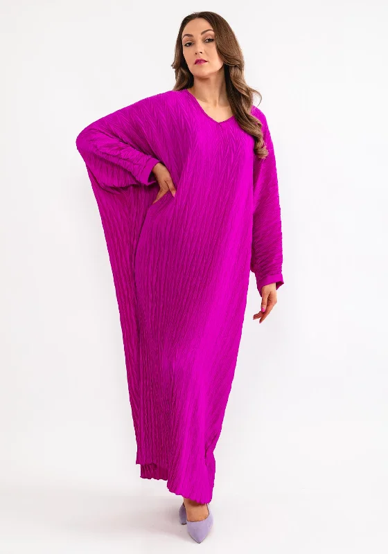 Seventy1 One Size Satin Tunic Maxi Dress, Fuchsia Fashionable Button-Down Maxi Dress