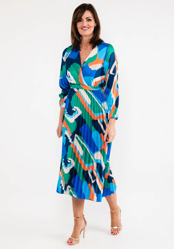 Seventy1 One Size Print Pleat Maxi Dress, Royal Blue Multi Comfortable Cotton Maxi Dress