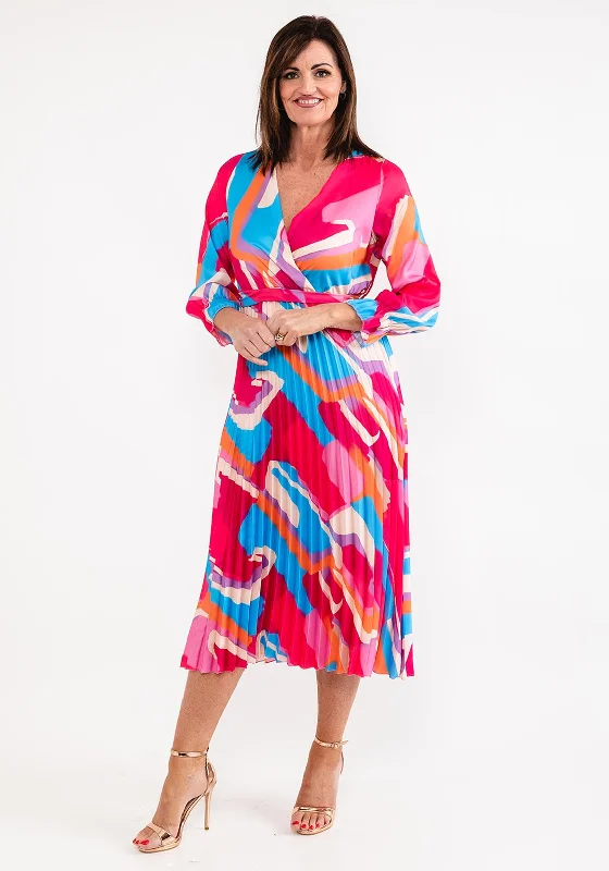 Seventy1 One Size Print Pleat Maxi Dress, Fuchsia Multi Stylish Longline Maxi Dress