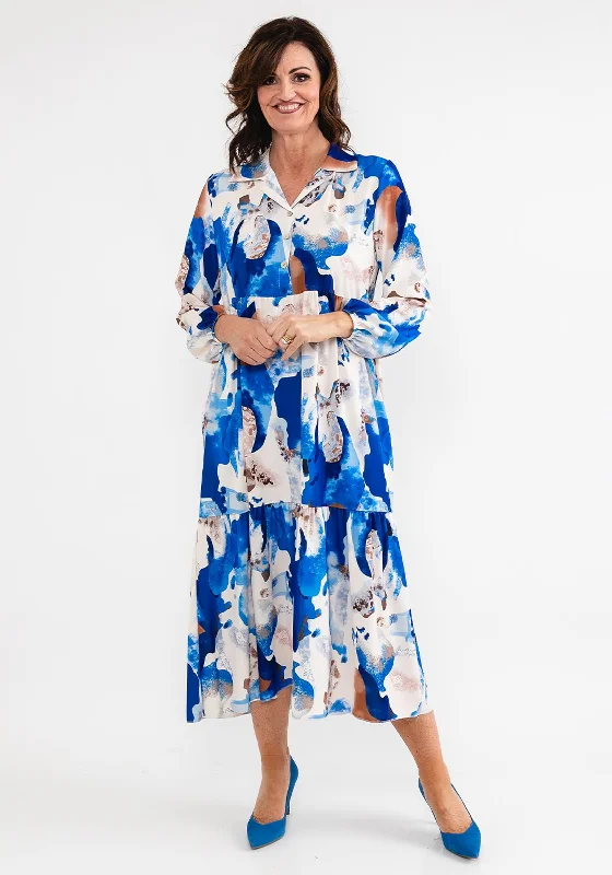 Seventy1 One Size Print Smock Maxi Dress, Blue Multi Fashionable Printed Maxi Dress