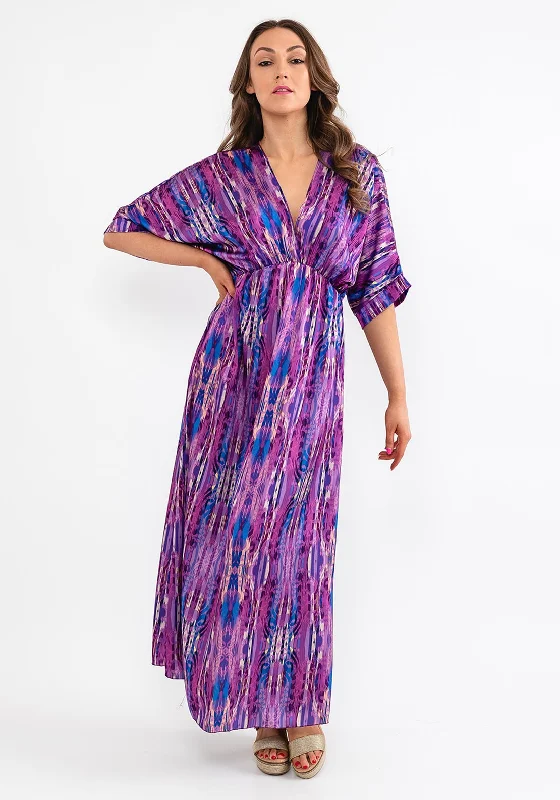 Seventy1 One Size Dome Waist Satin Maxi Dress, Purple Comfortable Plunging Neckline Maxi Dress