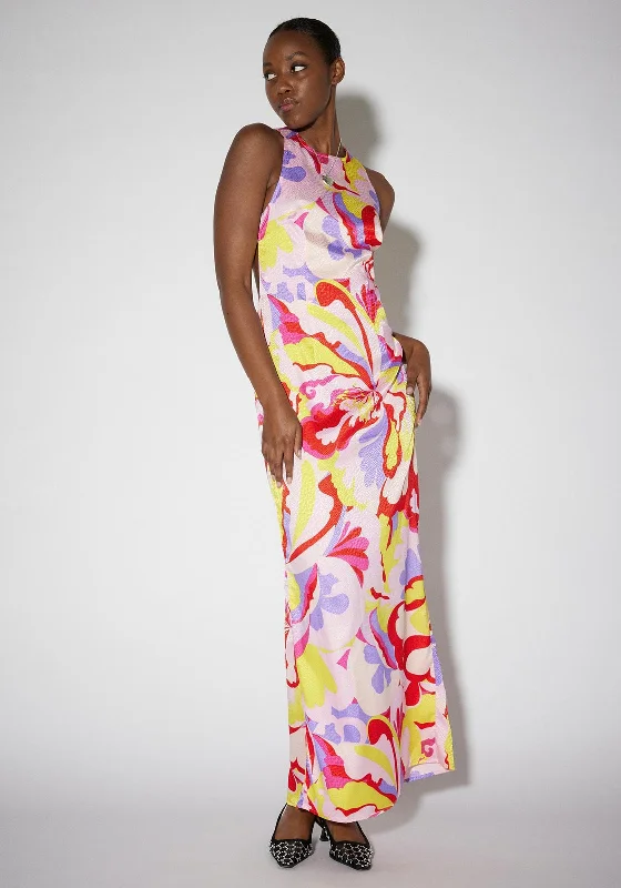 SOMETHINGNEW Amelia Sleeveless Maxi Dress, Blazing Yellow Multi Trendy A-Line Maxi Dress