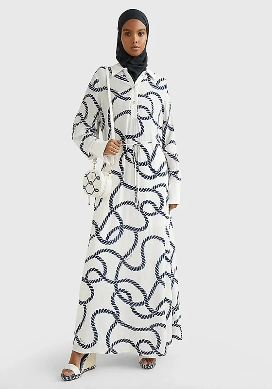 Tommy Hilfiger Womens Rope Print Maxi Dress, Cream Elegant Wraparound Maxi Dress