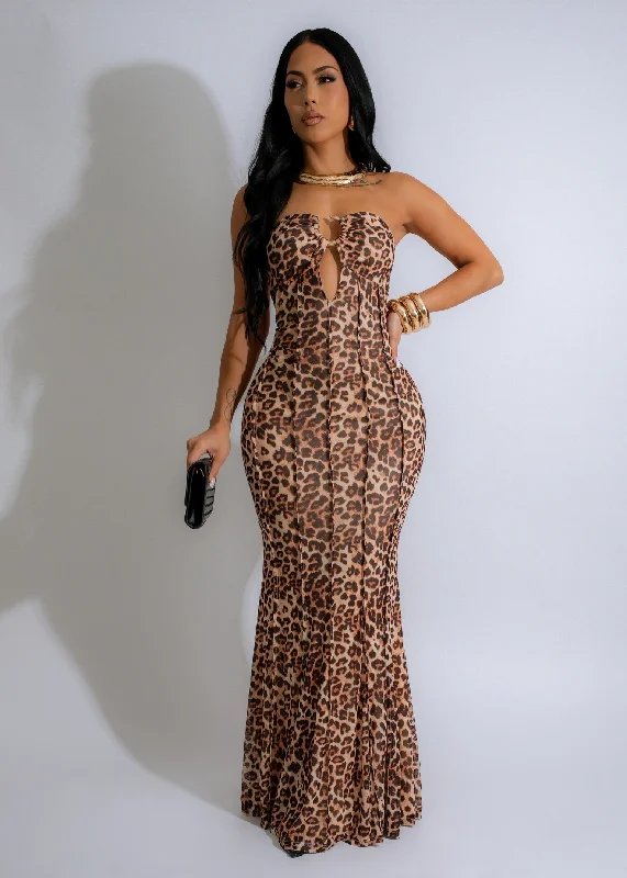 Ways To Go Mesh Maxi Dress Brown Stylish Long Sleeve Maxi Dress