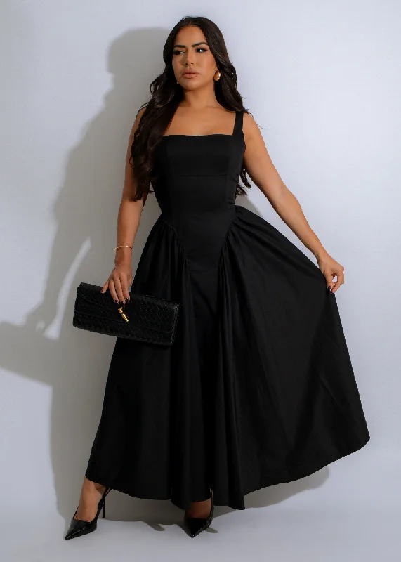 Whispering Rose Maxi Dress Black Cozy Open-Back Maxi Dress