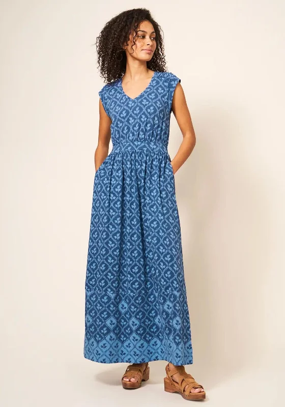 White Stuff Darcie Print Maxi Dress, Blue Trendy Maxi Dress with Straps