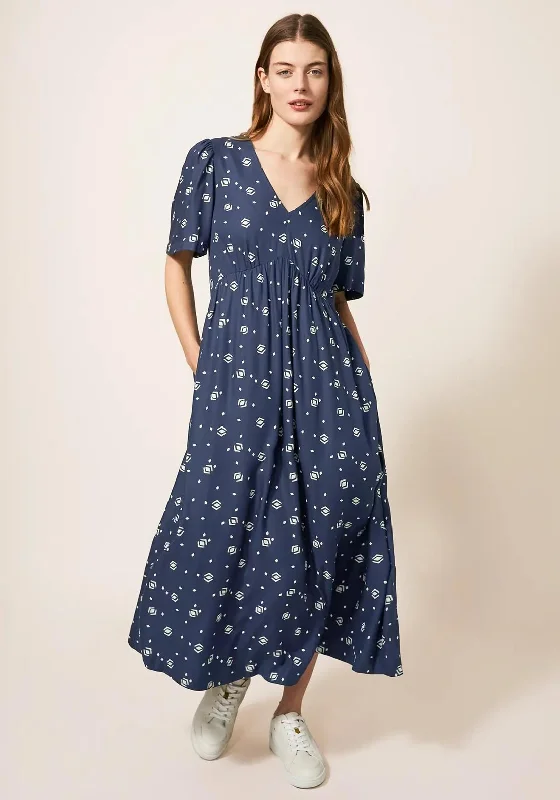 White Stuff Lucy Print Maxi Dress, Navy Elegant Floral Maxi Dress