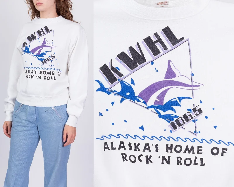 80s KWHL 106.5 Alaska Sweatshirt - Small Hoodie with Crew Neck Simple Timeless