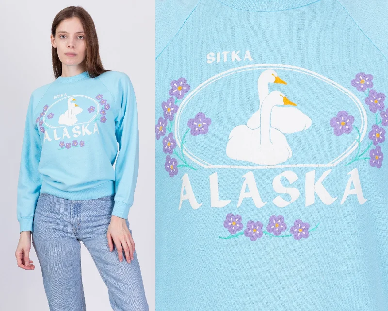 80s Sitka Alaska Swan Sweatshirt - Small Hoodie Crop Top Short Trendy