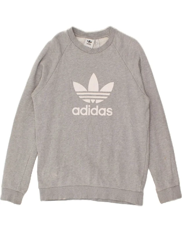 ADIDAS Mens Graphic Sweatshirt Jumper Small Grey Cotton Hoodie with Illustration Artistic Creative