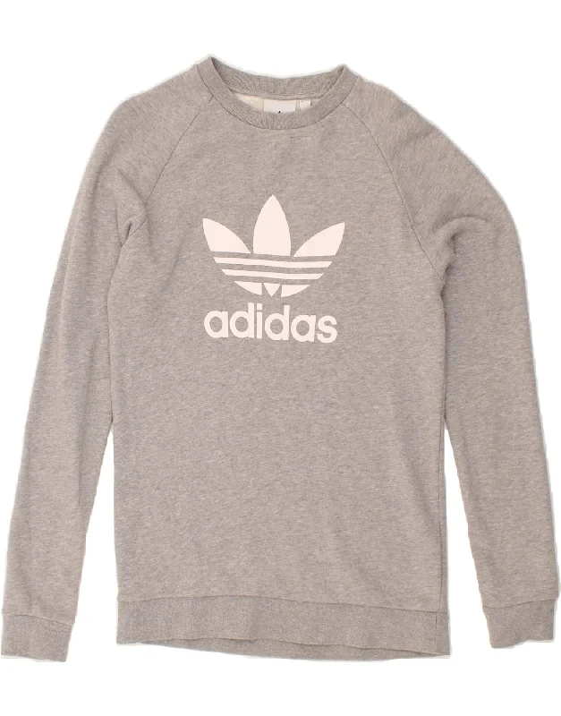 ADIDAS Mens Graphic Sweatshirt Jumper XS Grey Cotton Hoodie with Cuffed Sleeves Snug Secure