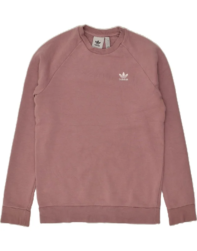 ADIDAS Mens Sweatshirt Jumper Small Pink Cotton Hoodie with Ribbed Hem Stretchable Secure