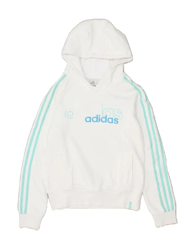 ADIDAS Womens Crop Graphic Hoodie Jumper UK 10 Small White Cotton Hoodie with Ribbed Cuffs Snug Fit Comfort