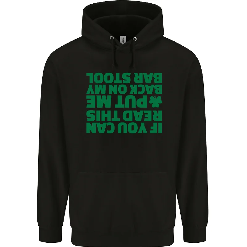 Back on My Bar Stool St Patricks Day Mens 80% Cotton Hoodie Hoodie with Hidden Zipper Minimalist Clean