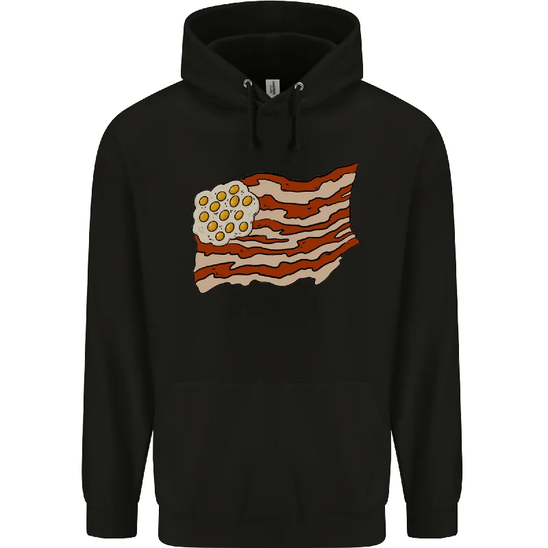 Bacon Egg Stars and Stripes Flag Funny USA Mens 80% Cotton Hoodie Cotton Hoodie Fleece Lining Warmth