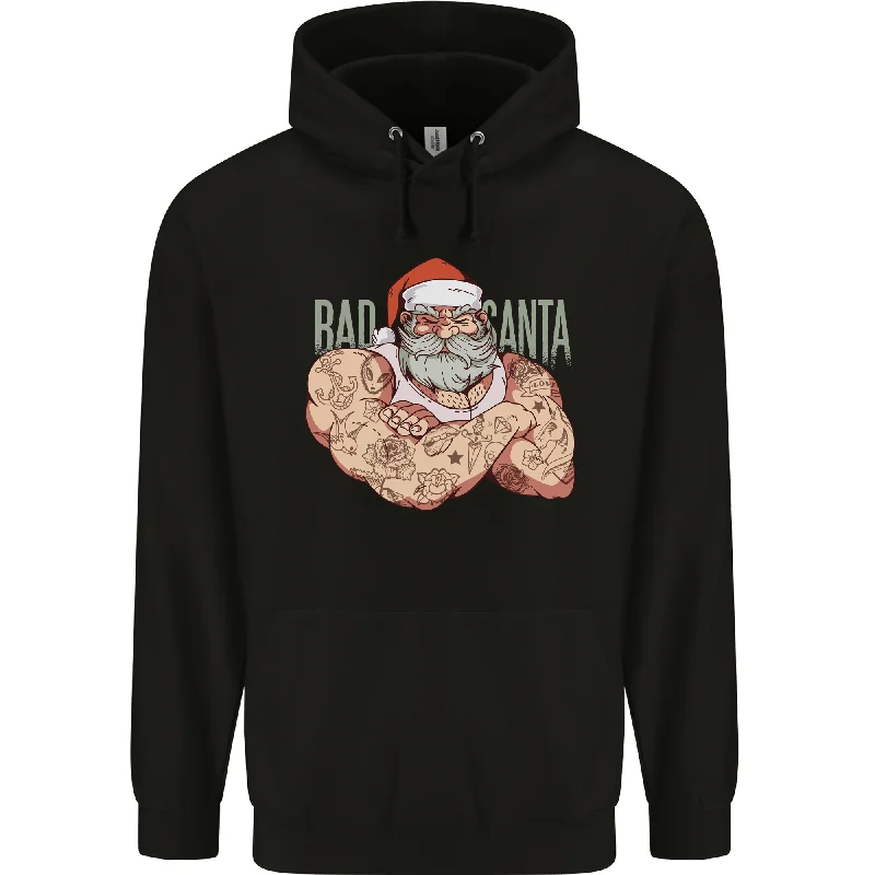 Bad Santa Christmas Tattoo Xmas Biker Gym Mens 80% Cotton Hoodie Hoodie with Front Slit Layering Stylish