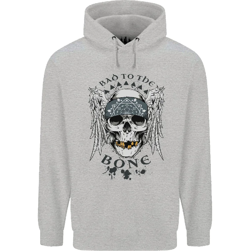 Bad to the Bone Biker Skull Angel Motorbike Mens 80% Cotton Hoodie Hoodie with Drawcord Adjustable Secure