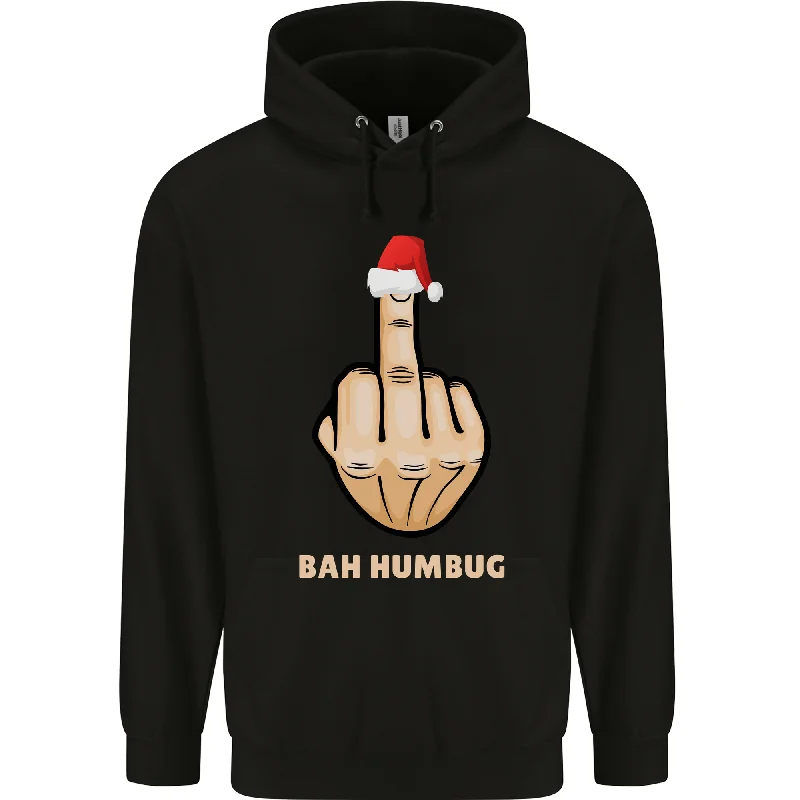 Bah Humbug Finger Flip Funny Christmas Rude Mens 80% Cotton Hoodie Hoodie with Hem Elastic Stretchable Comfortable