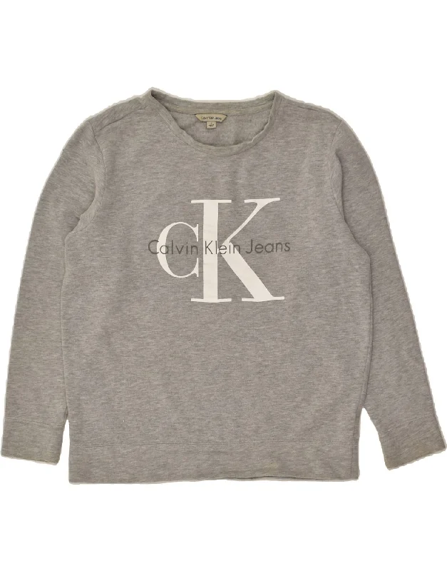 CALVIN KLEIN Mens Graphic Hoodie Jumper Small Grey Cotton Zip Hoodie Drawstring Kangaroo Pocket