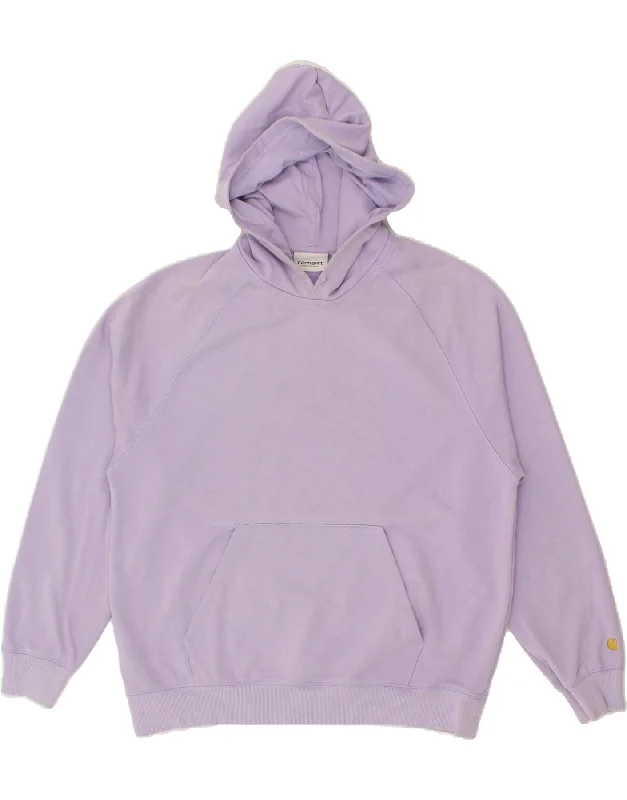 CARHARTT Mens Hoodie Jumper Medium Purple Cotton Hoodie with Longline Fit Extended Stylish