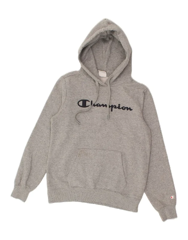 CHAMPION Mens Graphic Hoodie Jumper Small Grey Hoodie with Double Zipper Versatile Adjustable