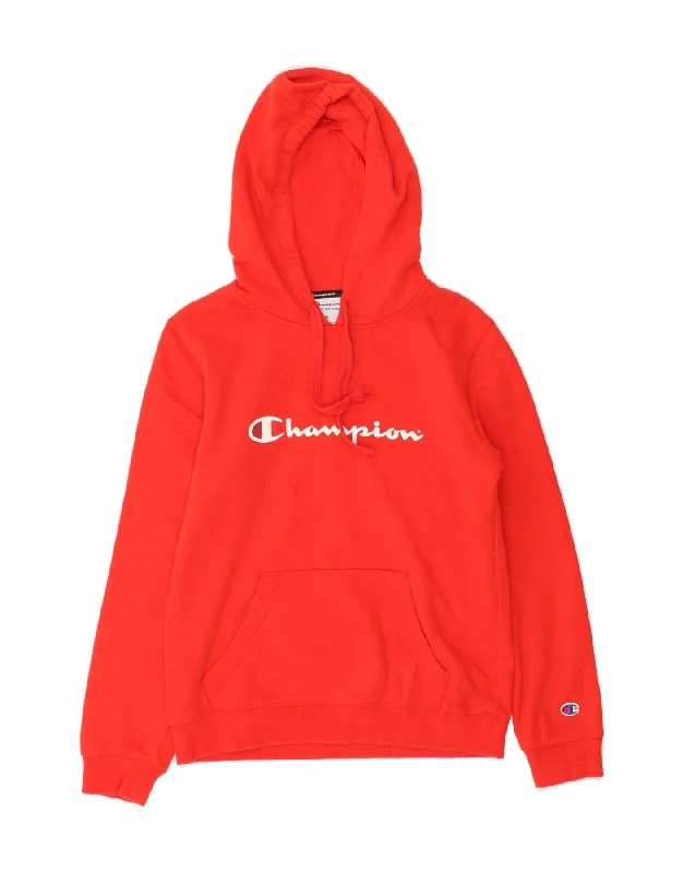 CHAMPION Womens Graphic Hoodie Jumper UK 14 Medium Red Cotton Hoodie with Lining Warm Insulated