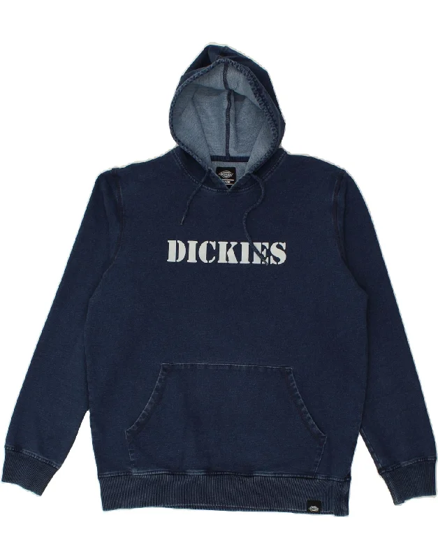 DICKIES Mens Graphic Hoodie Jumper Large Navy Blue Cotton Hoodie with Cuffed Sleeves Snug Secure